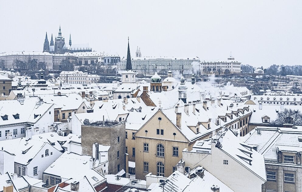 a snow day in Prague's Old Town