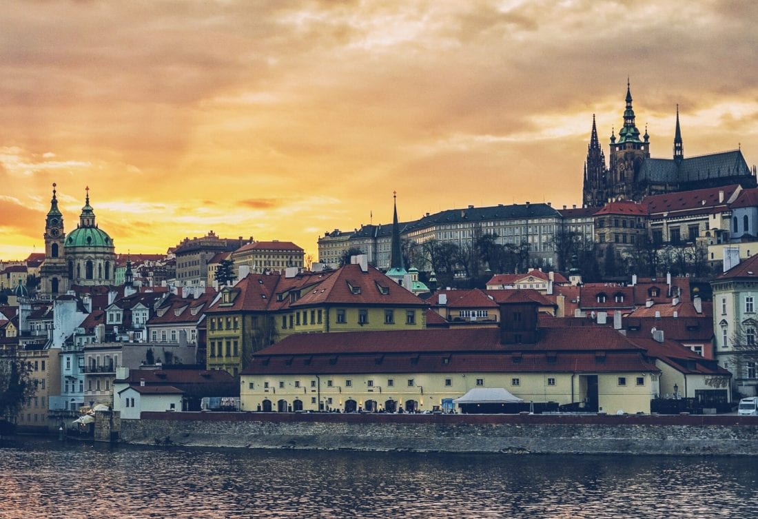 sunset over Mala Strana and Prague Castle in Prague