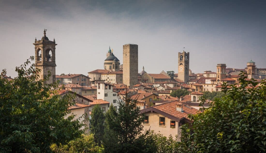 Panorama of Bergamo's skyline in Italy