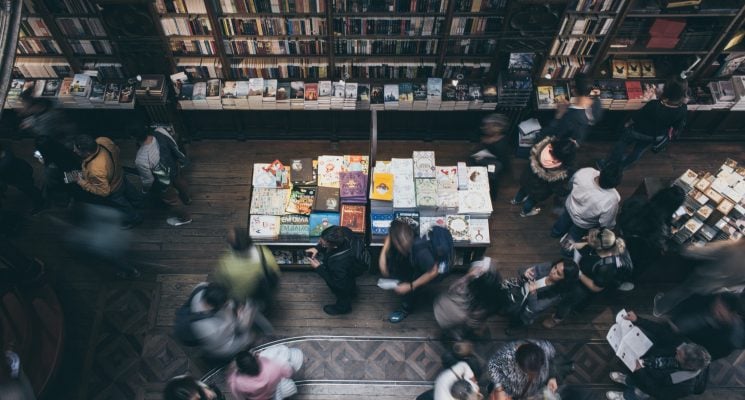 view of people shopping in a bookstore in New York City