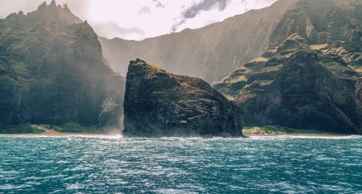 view of land from the water off the coast of kauai hawaii