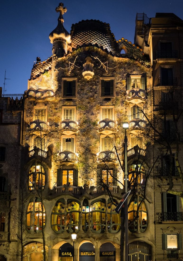 Casa Batllo at night in Barcelona