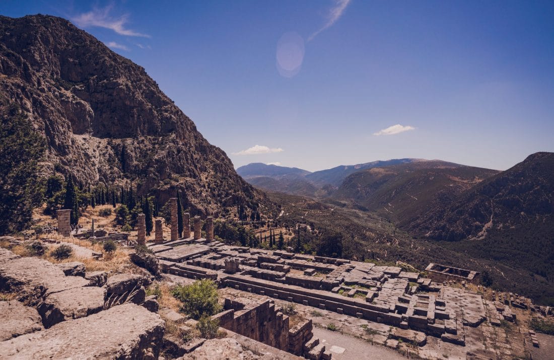 View of ruins in Delphi Greece
