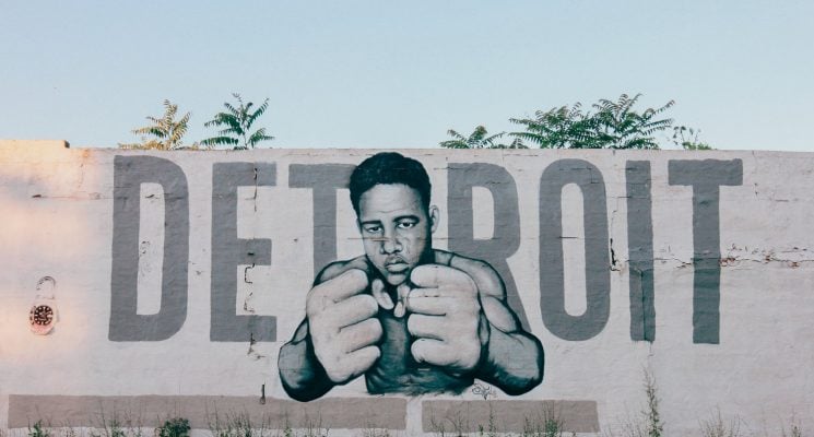 a mural in detroit spelling out the city name