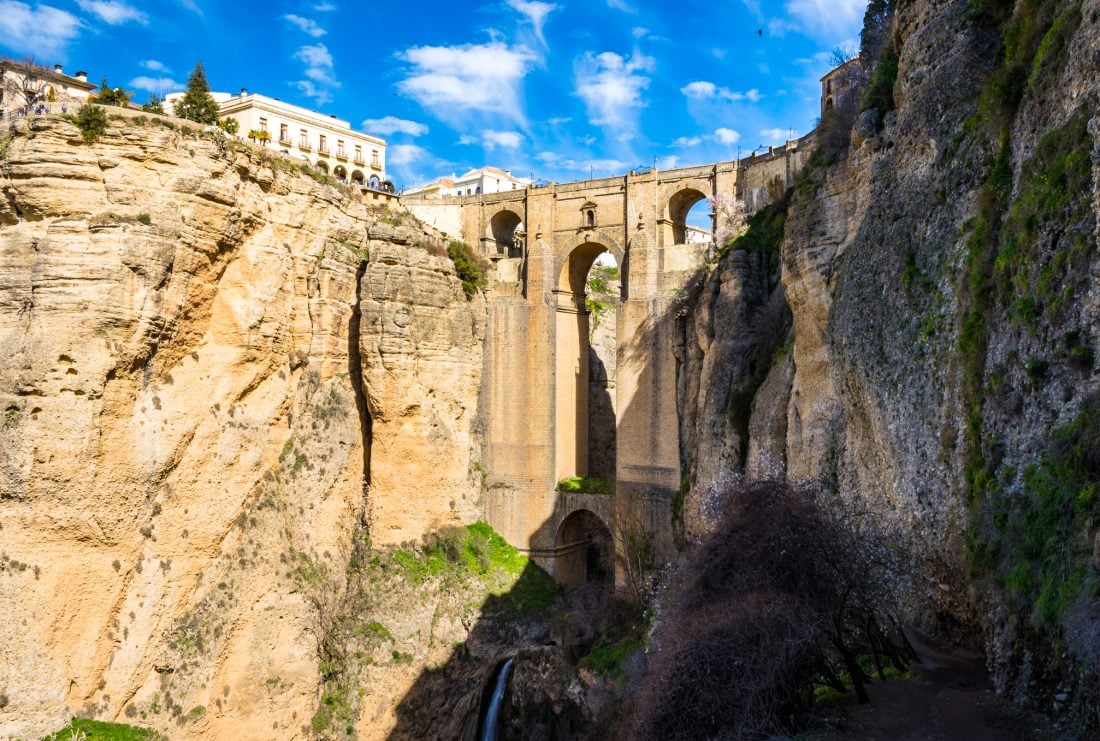 The massive stone bridge in Ronda, Spain.