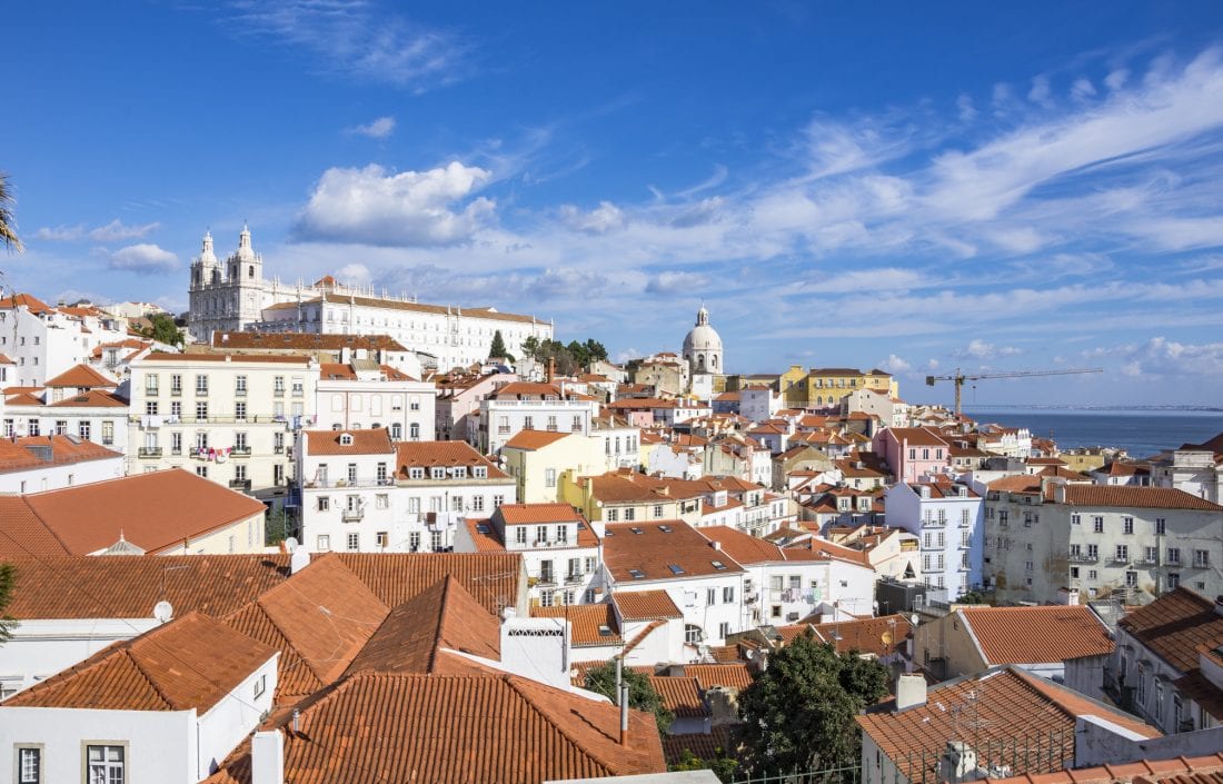 Lisbon's rooftops along with blue sky