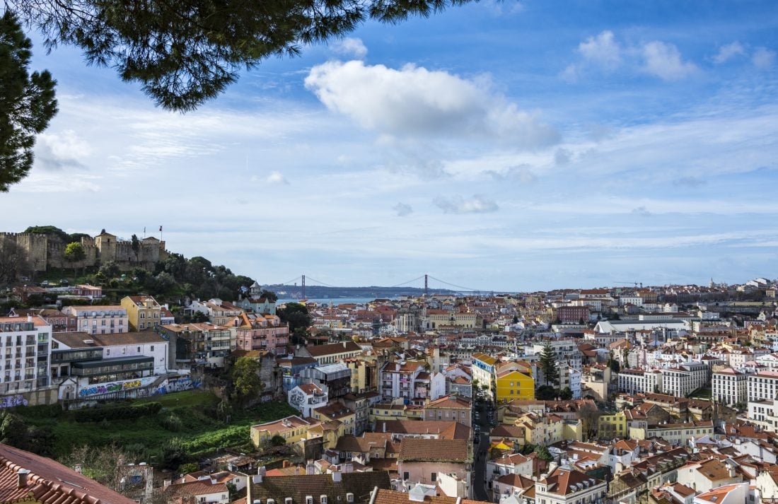 View of Lisbon's rooftops with the bridge in the background