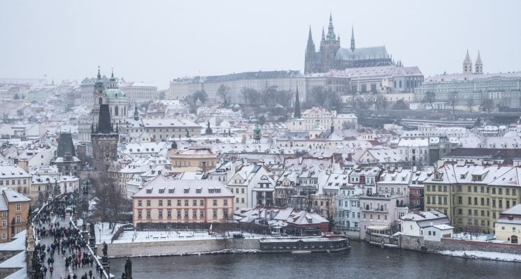 winter in Prague - snow over Mala Strana and Prague castle