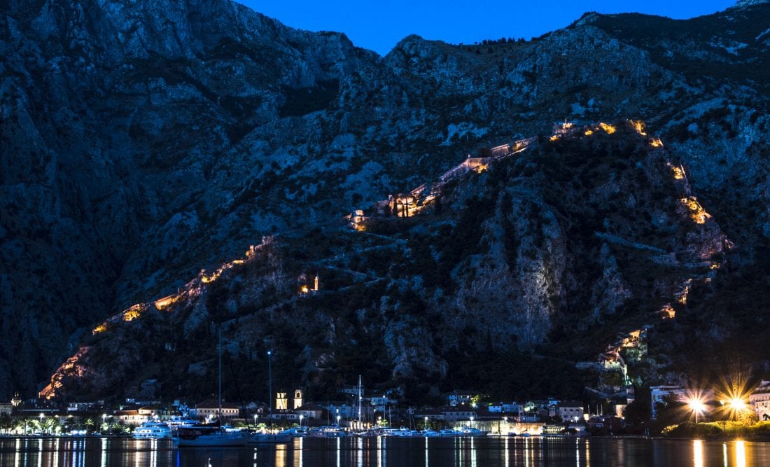 The walls of Kotor at night