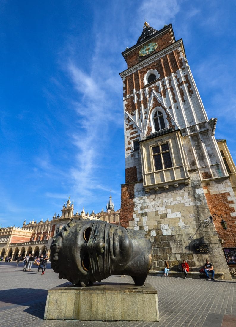 Eros Bendato Head Statue in Krakow's Main Squre