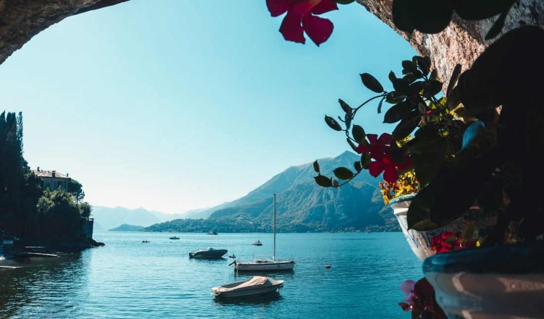 Boats on a lake in lake como italy