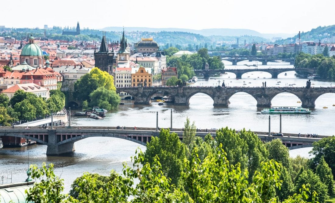 Views of Prague's Bridge, including the Charles Bridge, from Letna Park in Prague