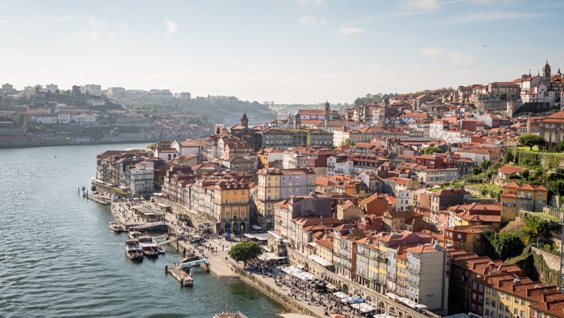 view of Porto's riverside from above