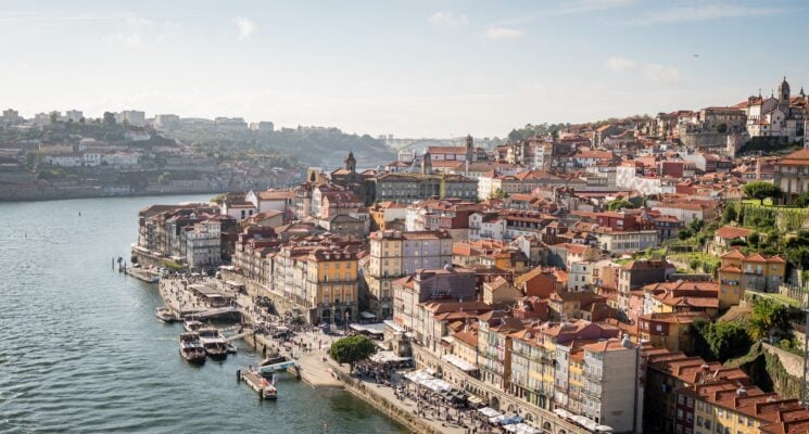 view of Porto's riverside from above