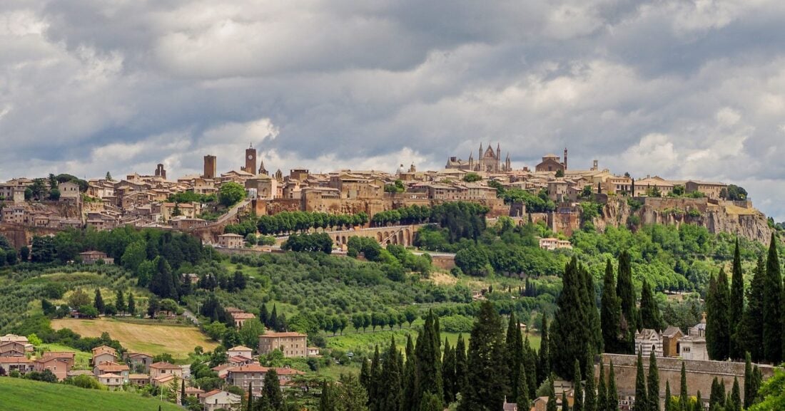 The stone buildings and skyline of Orvieto, Italy.