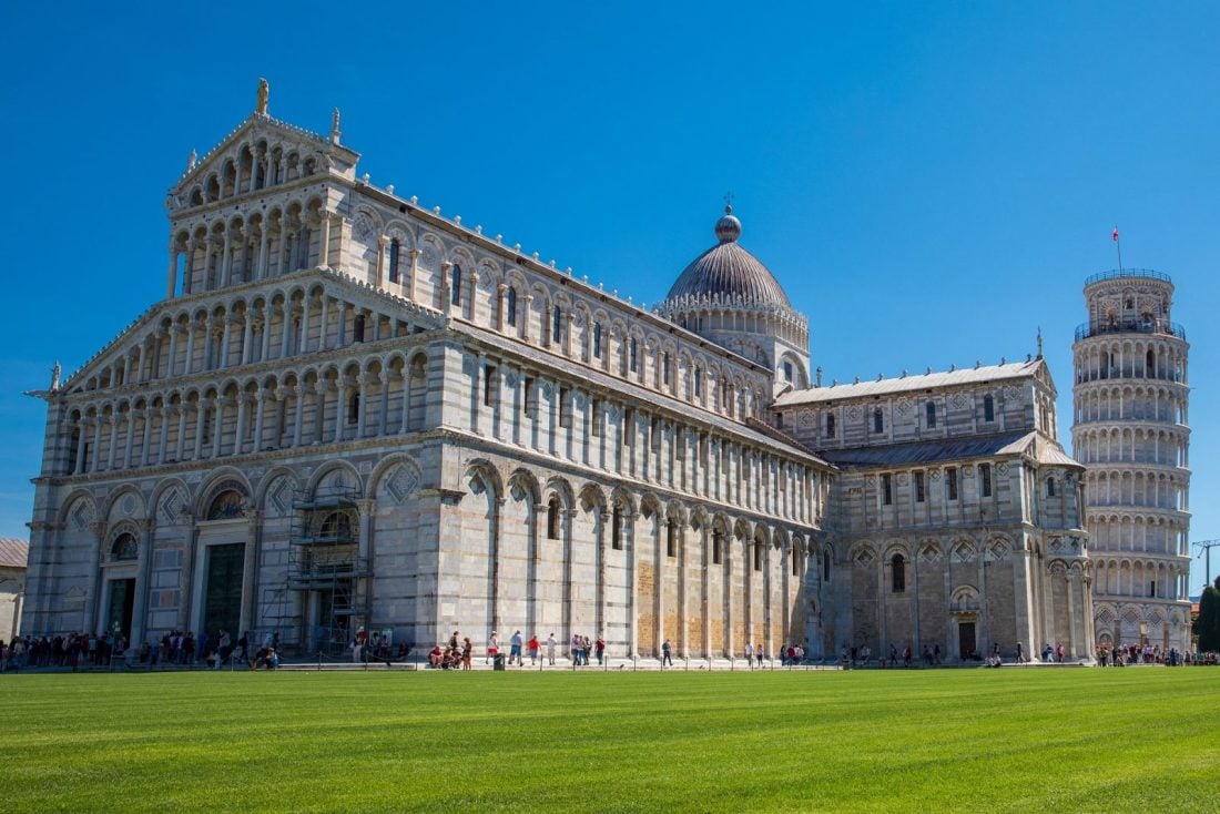 The leaning Tower of Pisa in Italy.