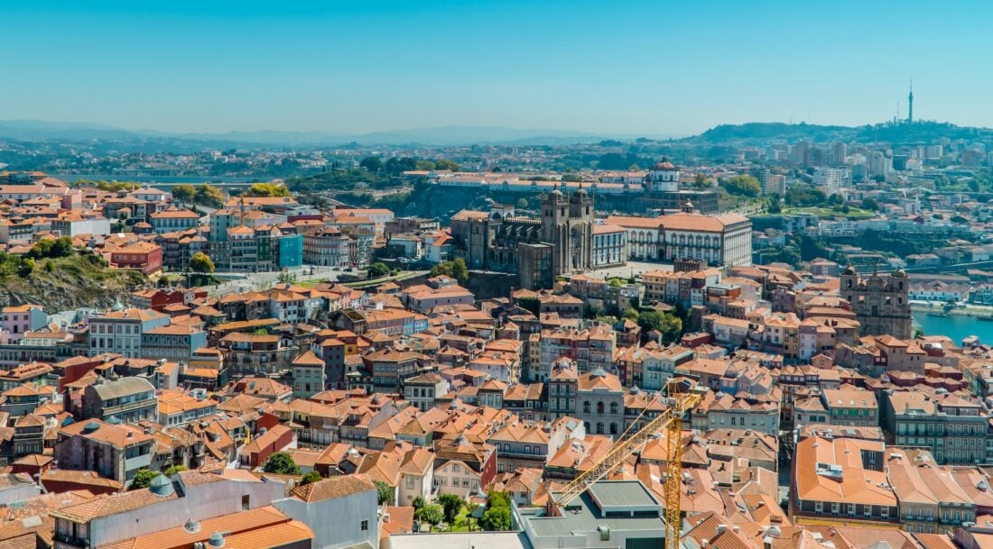 Old Town Porto and Porto cathedral as seen from above