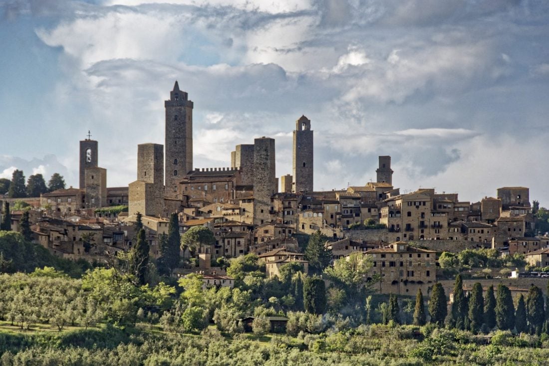 Stone buildings and towers in San Gimignano, Italy.