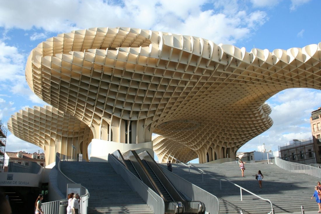 The waffle grid underside of the Parasol building in Sevilla, Spain,