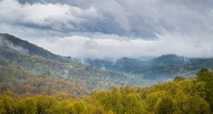 view of fog over hills near Cherokee NC