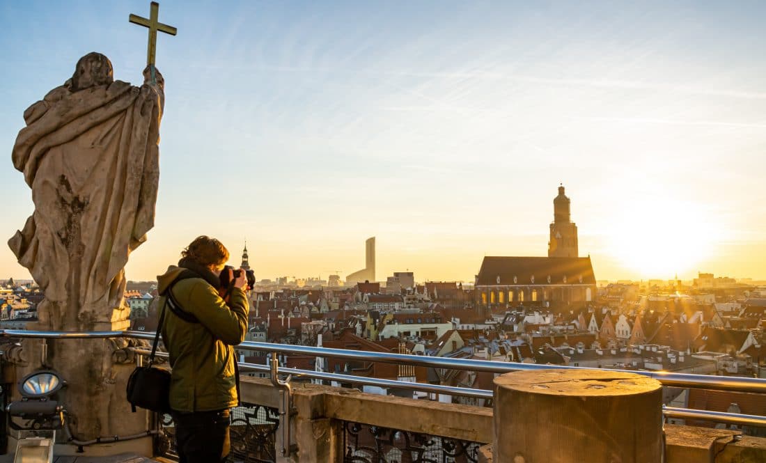 views of wroclaw from university sunset